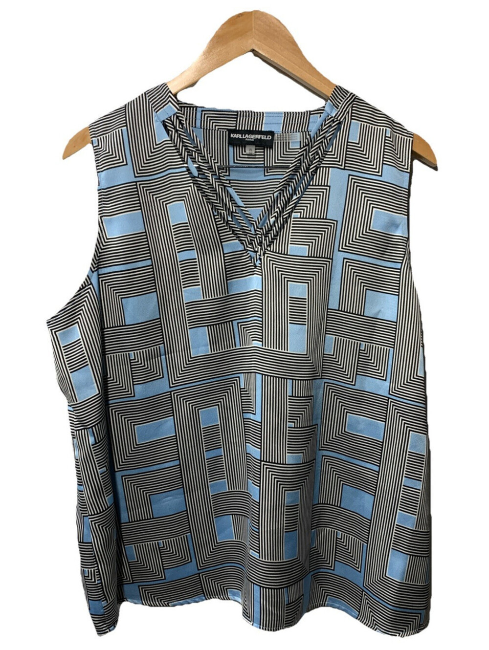 Karl Lagerfeld Women's Sleeveless Strappy V-Neck Woven Blouse Pull On Size XL